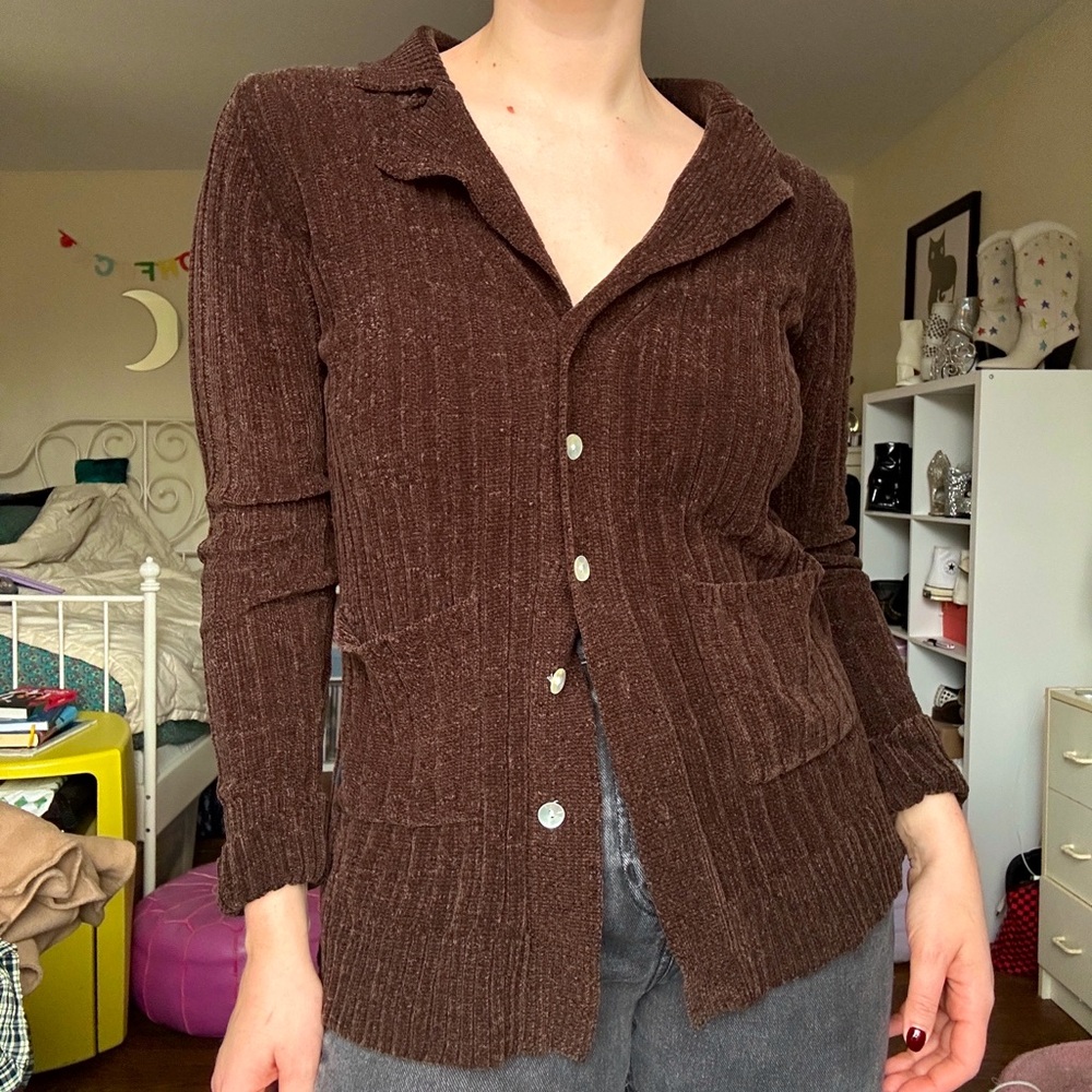 Unif Brown Chenille Cardigan “Couch” Sweater